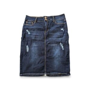 !iT Jeans Denim Skirt Women Size 12 Blue Stretch Distressed Tatiana